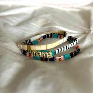 Trendy “mama” stacked bracelets